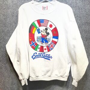 Vintage Disney Designs‎ Epcot Center Mickey Mouse Flag Sweatshirt White XL USA